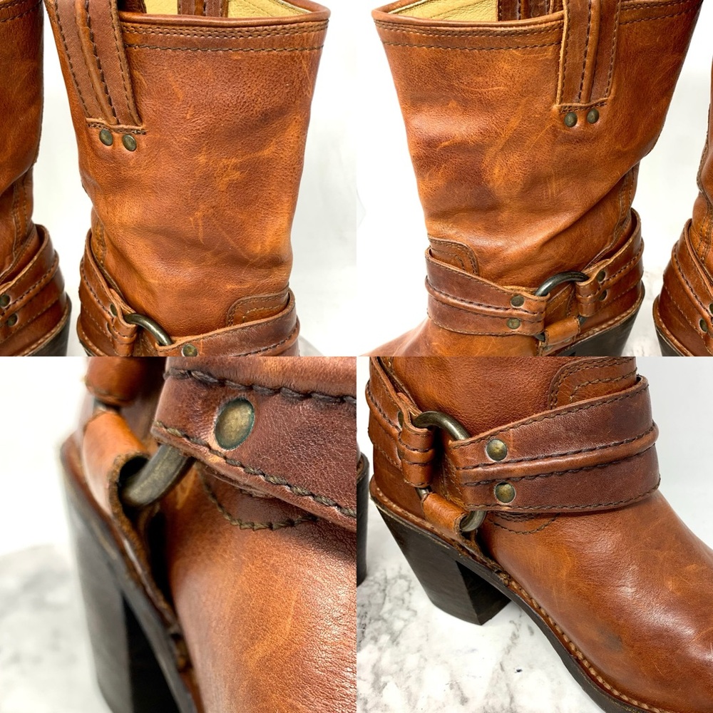 Frye Carmin Harness Short Brown Leather Boots 6 Boho Moto Whimsigoth Festival - Picture 9 of 16